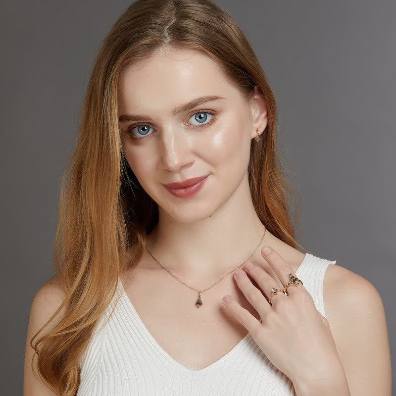 Ensemble de bijoux Olivenorma 4 pièces en agate mousse et zircon blanc - image 4