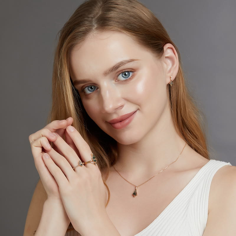 Ensemble de bijoux Olivenorma 4 pièces en agate mousse et zircon blanc - image 3