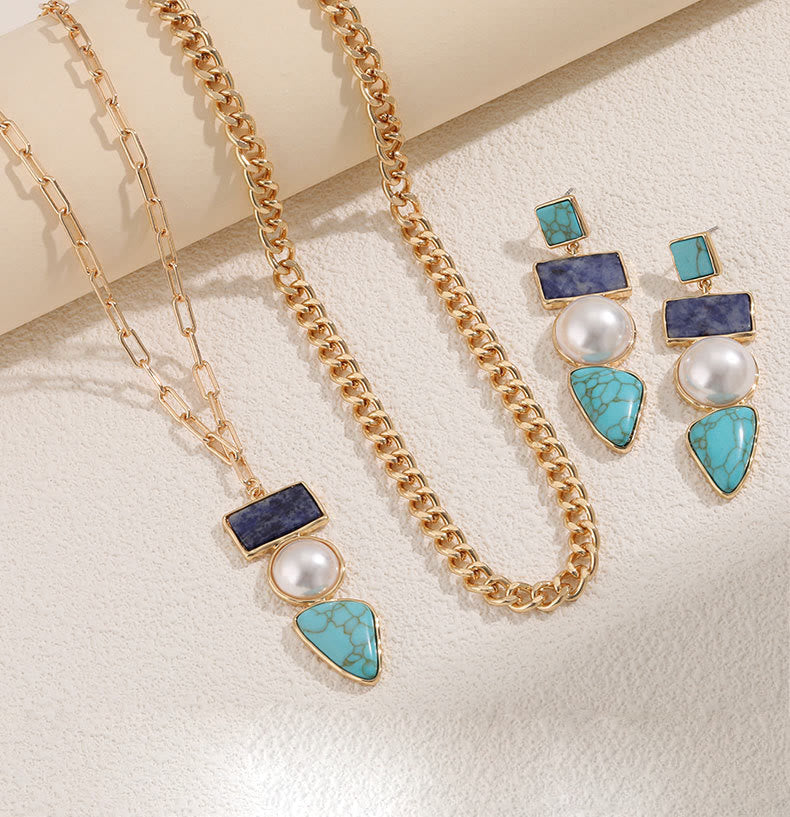 Ensemble de bijoux avec pendentif en sodalite bleue et perle turquoise irrégulière Olivenorma