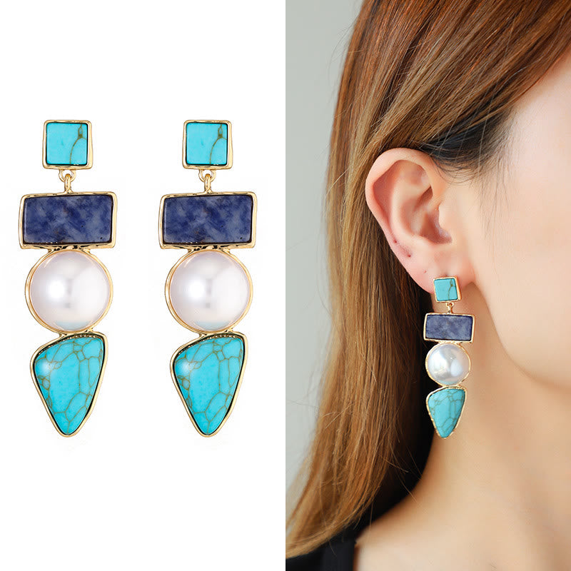 Ensemble de bijoux avec pendentif en sodalite bleue et perle turquoise irrégulière Olivenorma