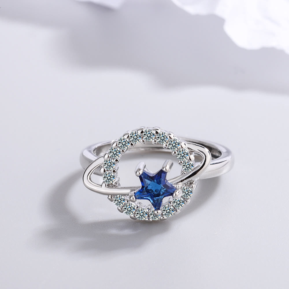 Bague ajustable Olivenorma Pentagram Topaze bleue Zircon blanc