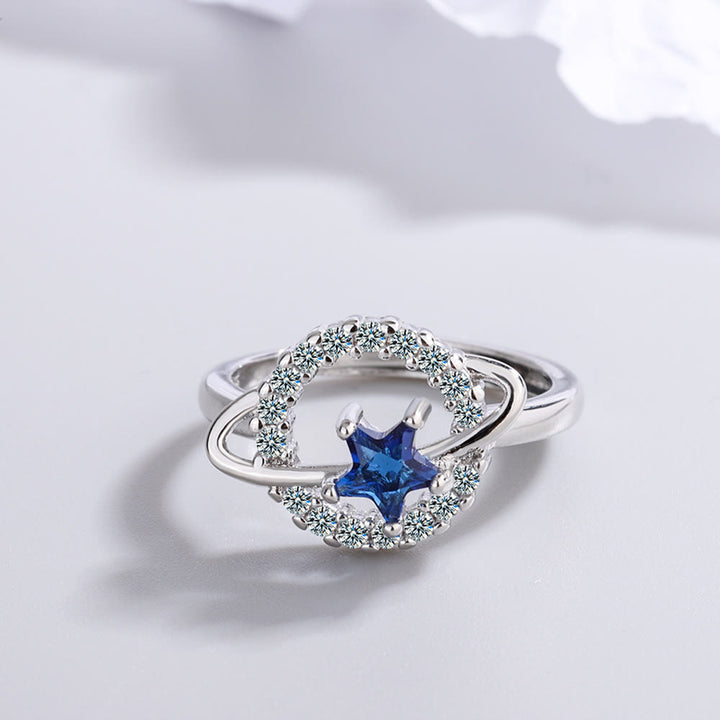 Bague ajustable Olivenorma Pentagram Topaze bleue Zircon blanc