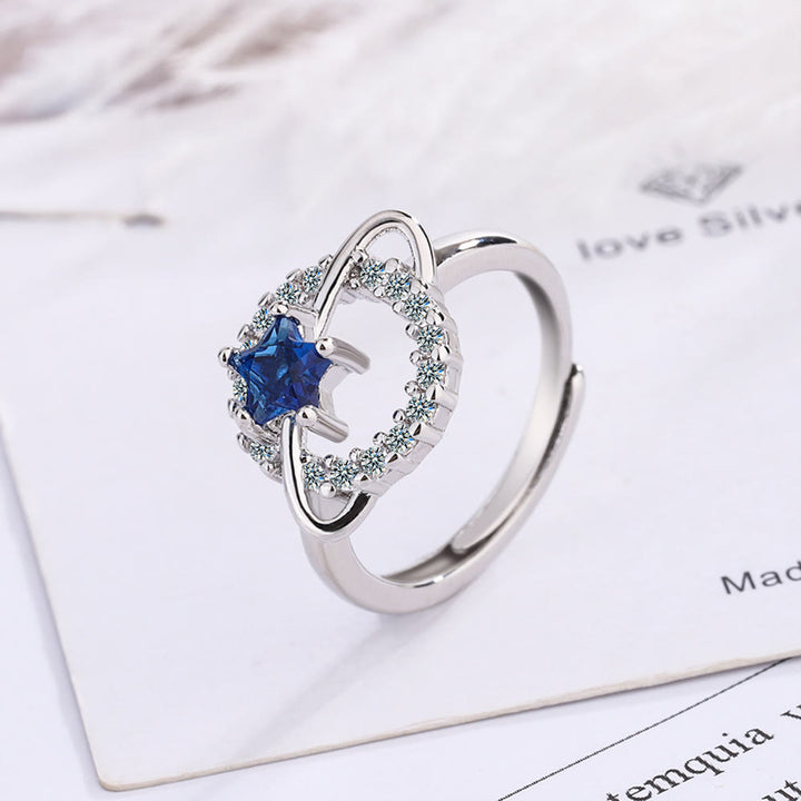 Bague ajustable Olivenorma Pentagram Topaze bleue Zircon blanc