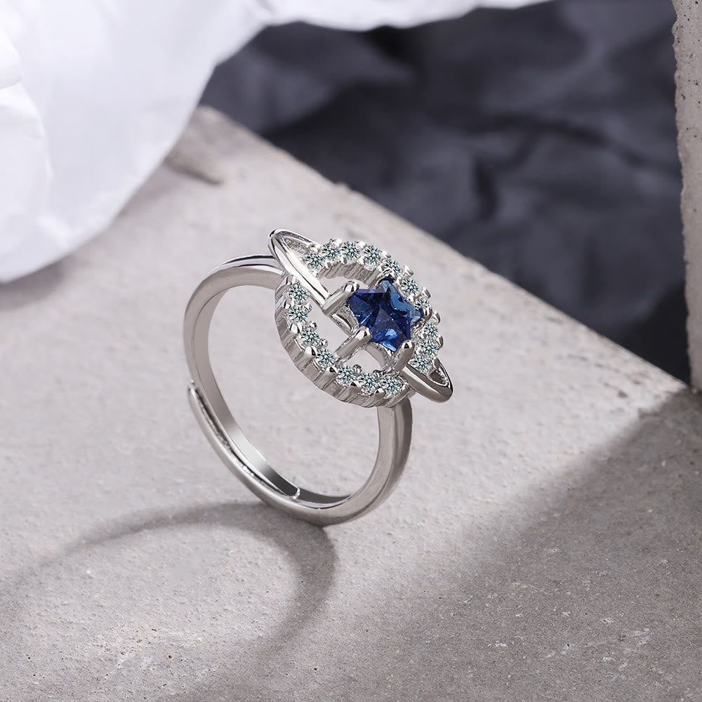 Bague ajustable Olivenorma Pentagram Topaze bleue Zircon blanc