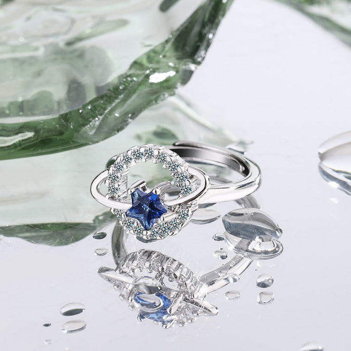 Bague ajustable Olivenorma Pentagram Topaze bleue Zircon blanc