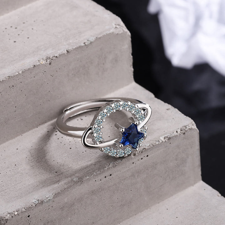 Bague ajustable Olivenorma Pentagram Topaze bleue Zircon blanc