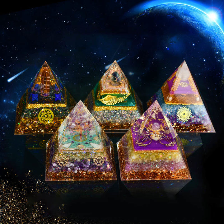 Boule de cristal d'énergie de chakra Olivenorma, pyramide d'orgone