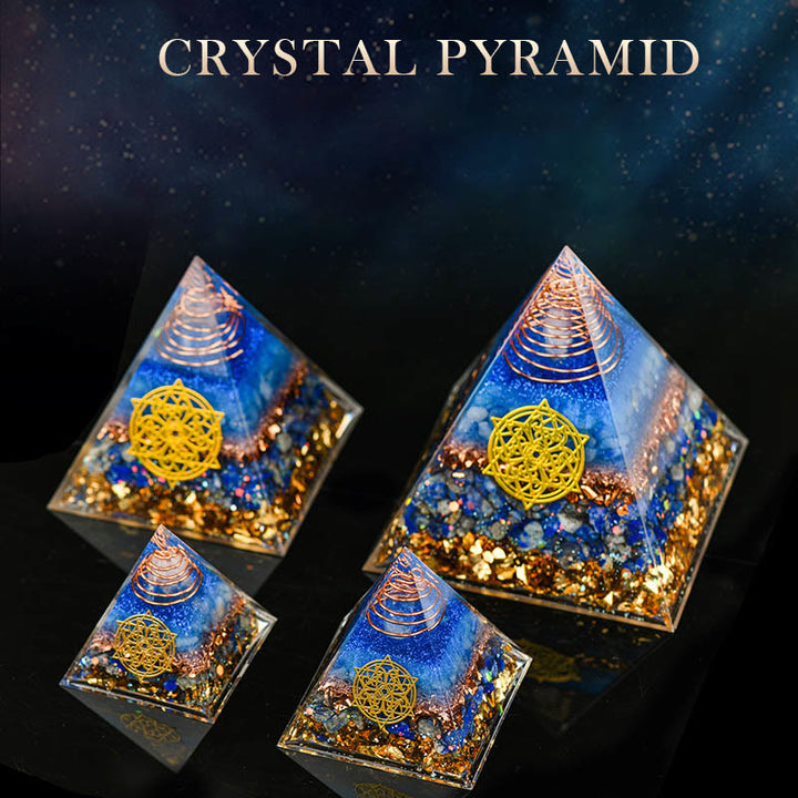 Pyramide d'orgone en cristal transparent aventurine bleue Olivenorma 5-15 cm