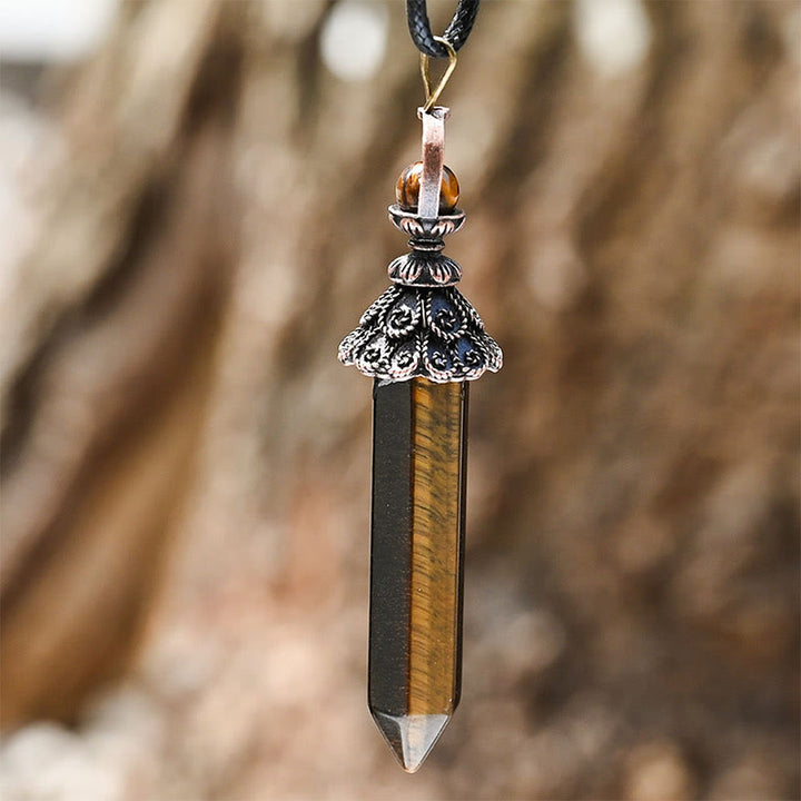 Collier pendentif hexagonal en cristal naturel de méditation Olivenorma 