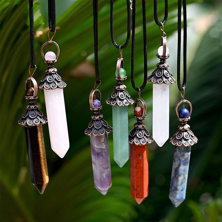 Collier pendentif hexagonal en cristal naturel de méditation Olivenorma 