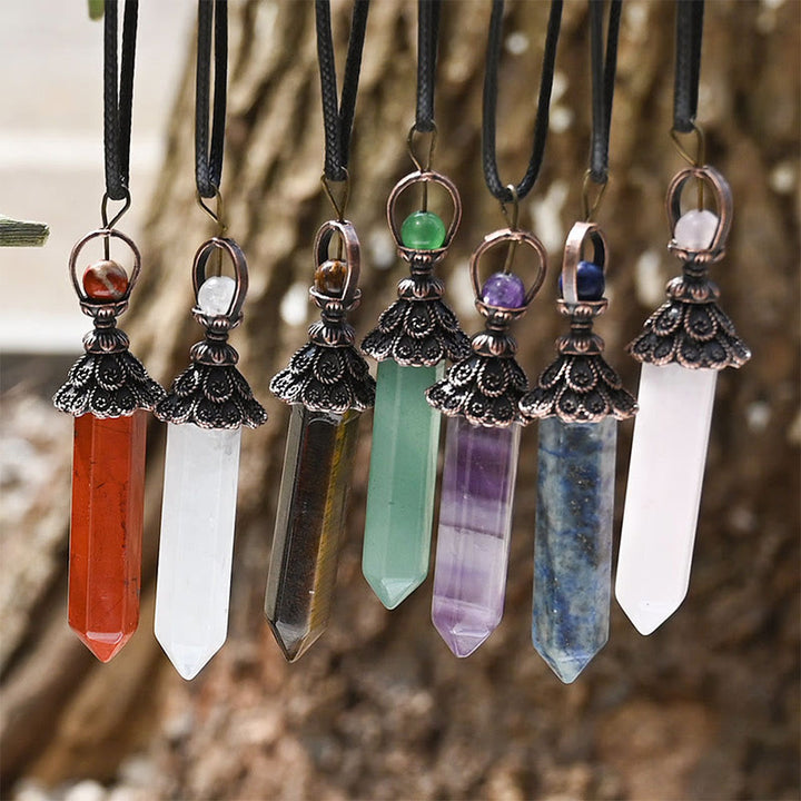 Collier pendentif hexagonal en cristal naturel de méditation Olivenorma 