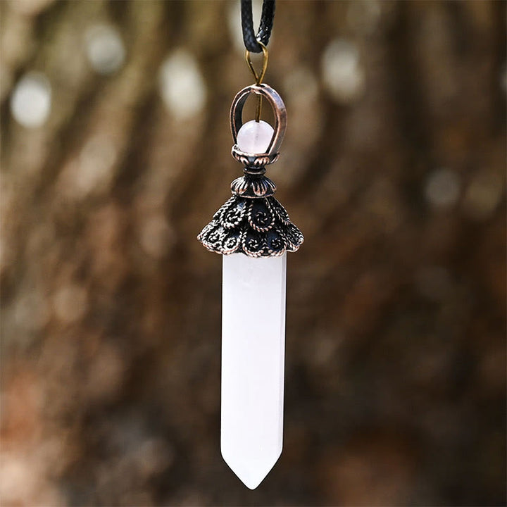 Collier pendentif hexagonal en cristal naturel de méditation Olivenorma 