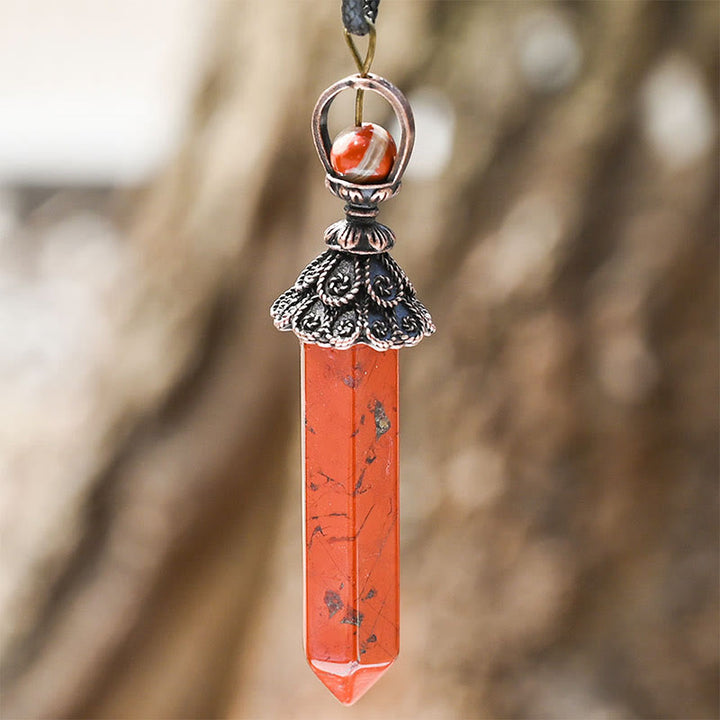 Collier pendentif hexagonal en cristal naturel de méditation Olivenorma 