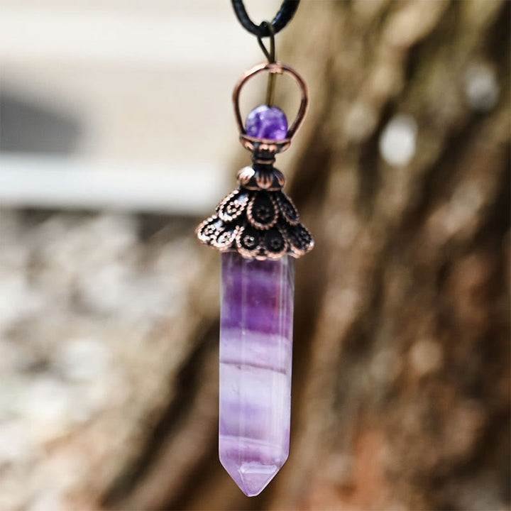 Collier pendentif hexagonal en cristal naturel de méditation Olivenorma 
