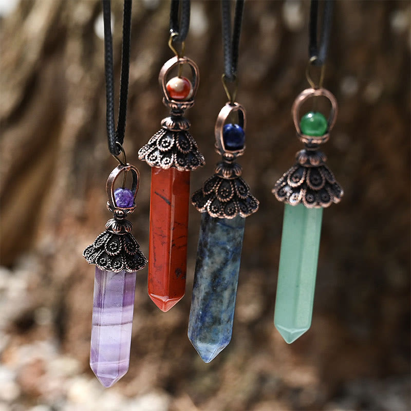 Collier pendentif hexagonal en cristal naturel de méditation Olivenorma 