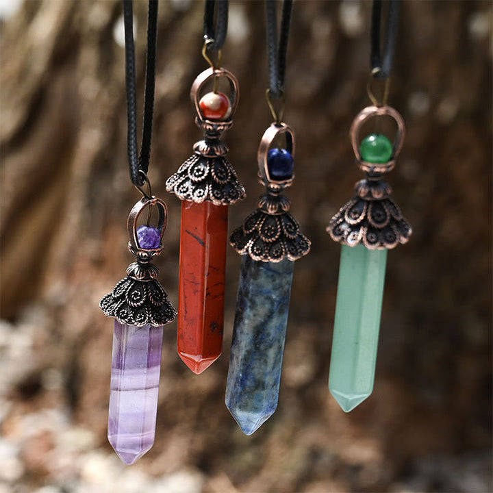 Collier pendentif hexagonal en cristal naturel de méditation Olivenorma 