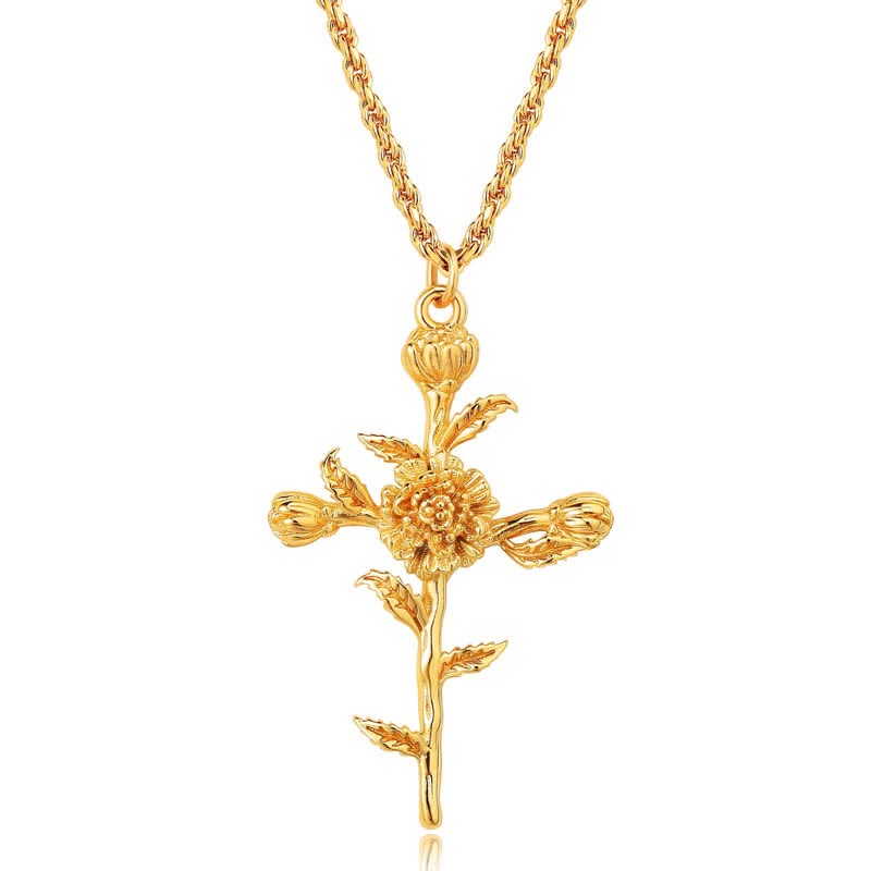 Collier délicat avec fleur de naissance plaquée or 18 carats Olivenorma