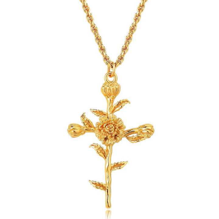 Collier délicat avec fleur de naissance plaquée or 18 carats Olivenorma