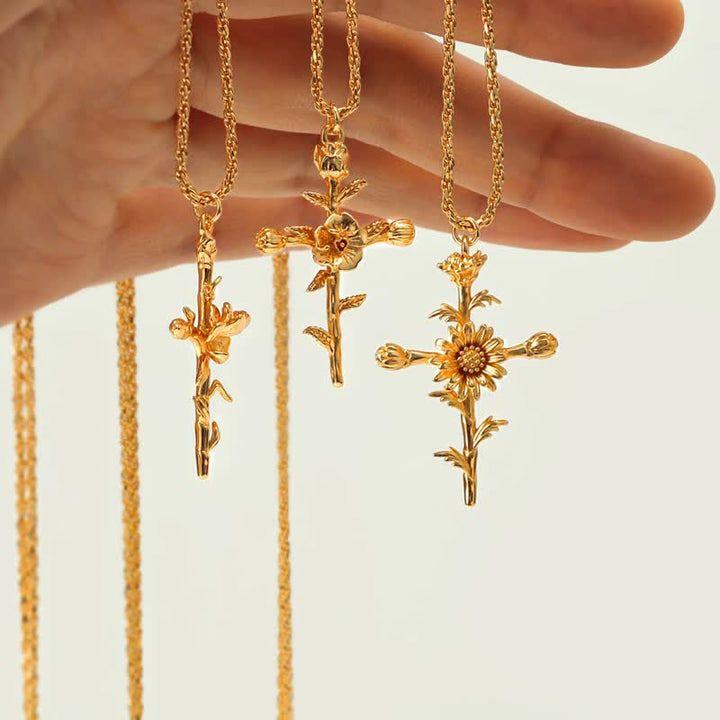 Collier délicat avec fleur de naissance plaquée or 18 carats Olivenorma