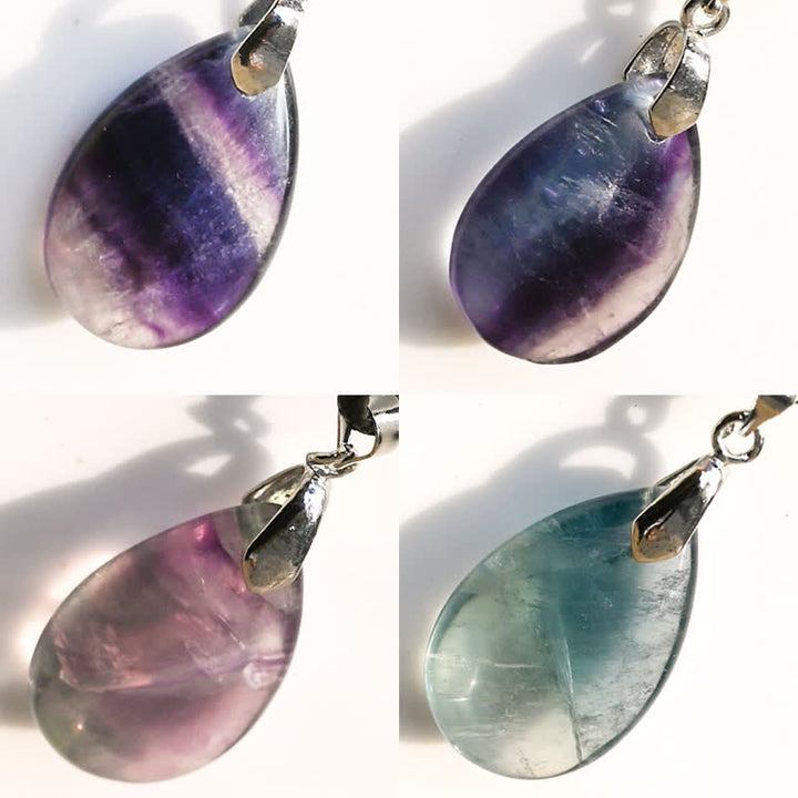Collier avec pendentif en forme de goutte d'eau en fluorite naturelle Olivenorma
