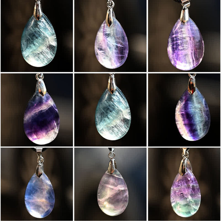 Collier avec pendentif en forme de goutte d'eau en fluorite naturelle Olivenorma