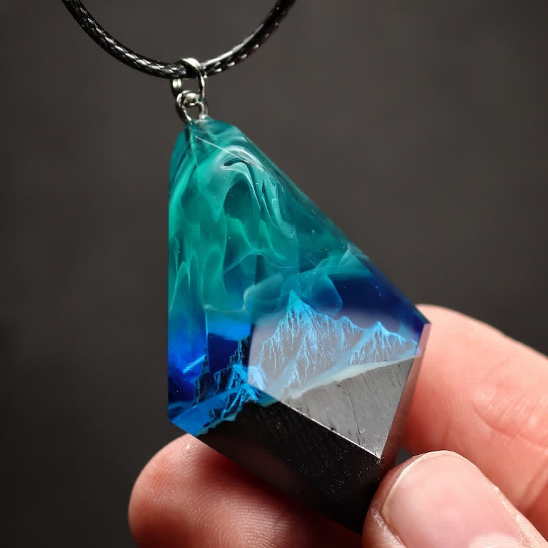 Collier en résine Olivenorma Snow Mountain bleu vert Aurora
