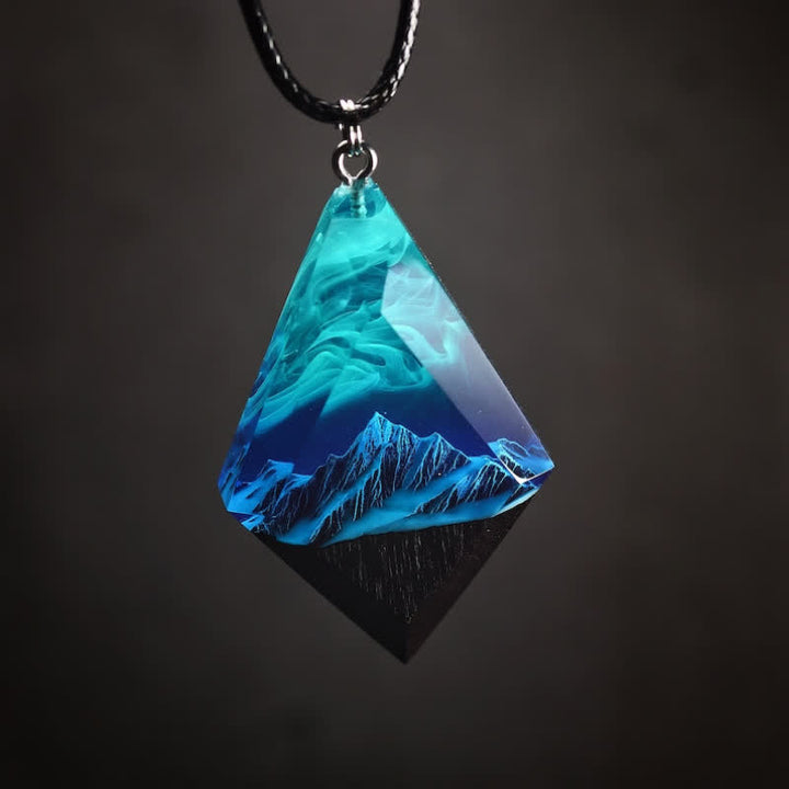 Collier en résine Olivenorma Snow Mountain bleu vert Aurora