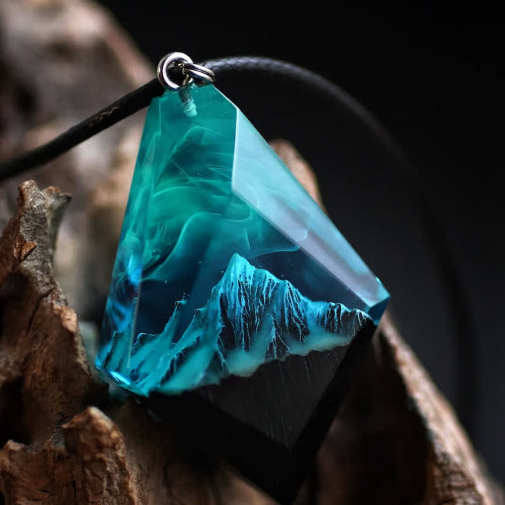 Collier en résine Olivenorma Snow Mountain bleu vert Aurora