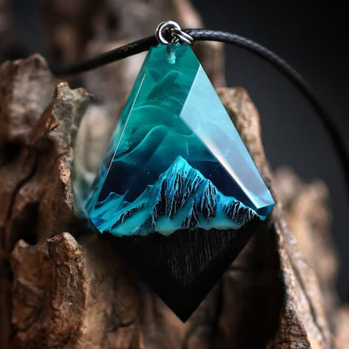 Collier en résine Olivenorma Snow Mountain bleu vert Aurora