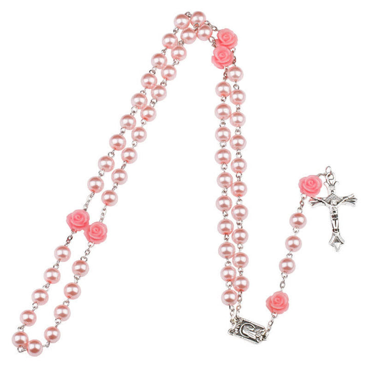 Collier chapelet avec médaille de Lourdes et rose olivenorma 