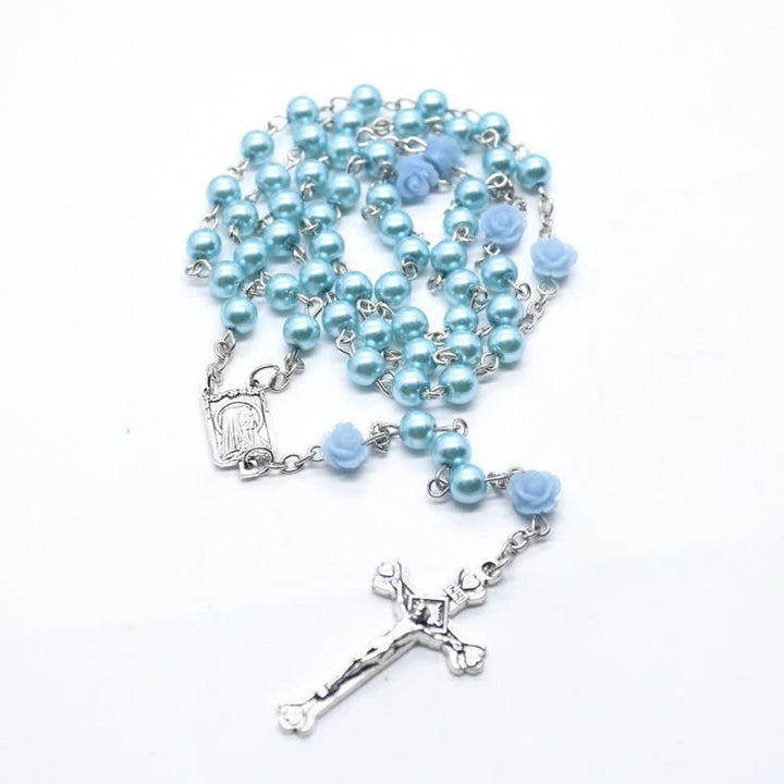 Collier chapelet avec médaille de Lourdes et rose olivenorma 