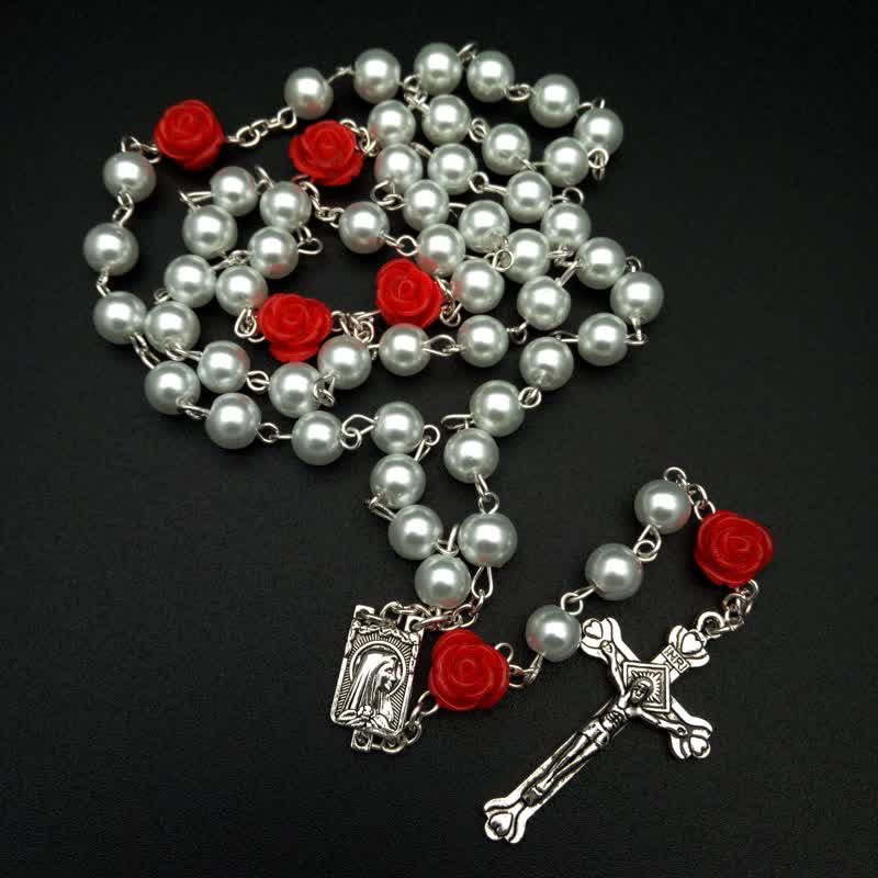 Collier chapelet avec médaille de Lourdes et rose olivenorma 