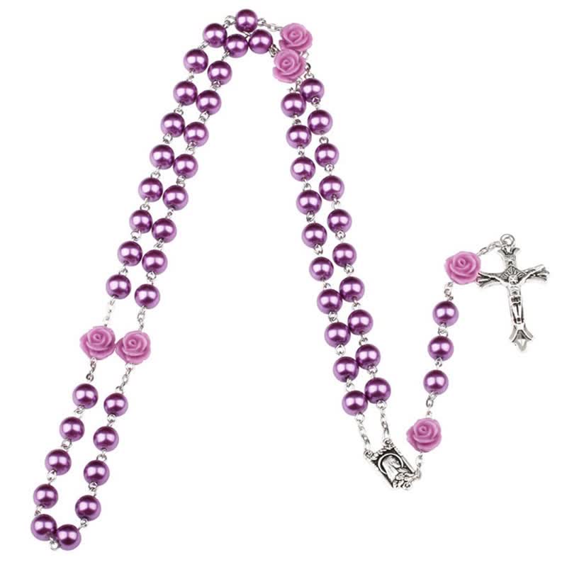Collier chapelet en perles de verre violettes Olivenorma 