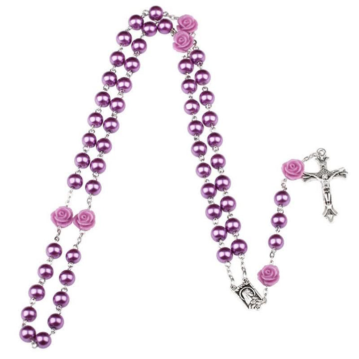 Collier chapelet en perles de verre violettes Olivenorma 