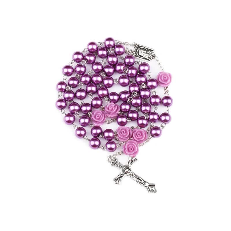 Collier chapelet en perles de verre violettes Olivenorma 