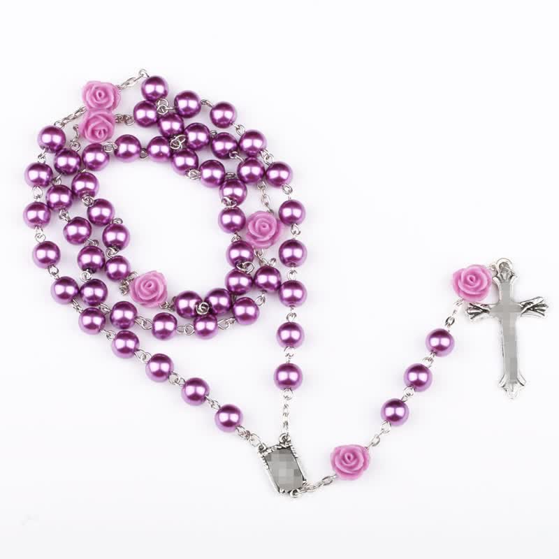 Collier chapelet en perles de verre violettes Olivenorma 