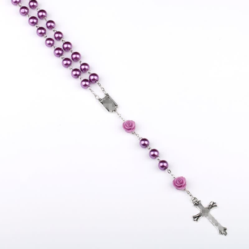 Collier chapelet en perles de verre violettes Olivenorma 