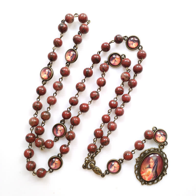 Collier chapelet en perles d'obsidienne acajou Olivenorma