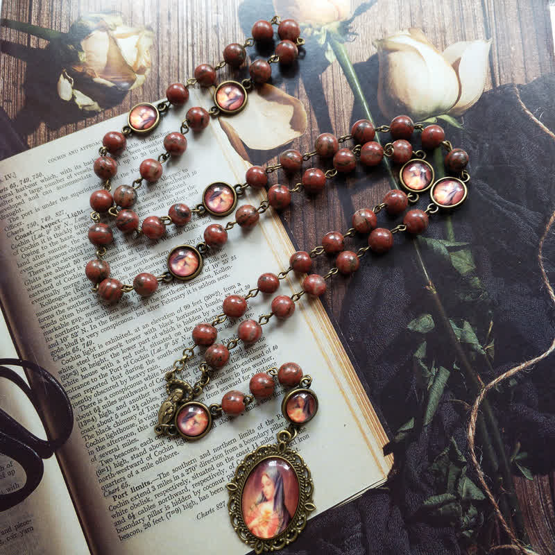 Collier chapelet en perles d'obsidienne acajou Olivenorma