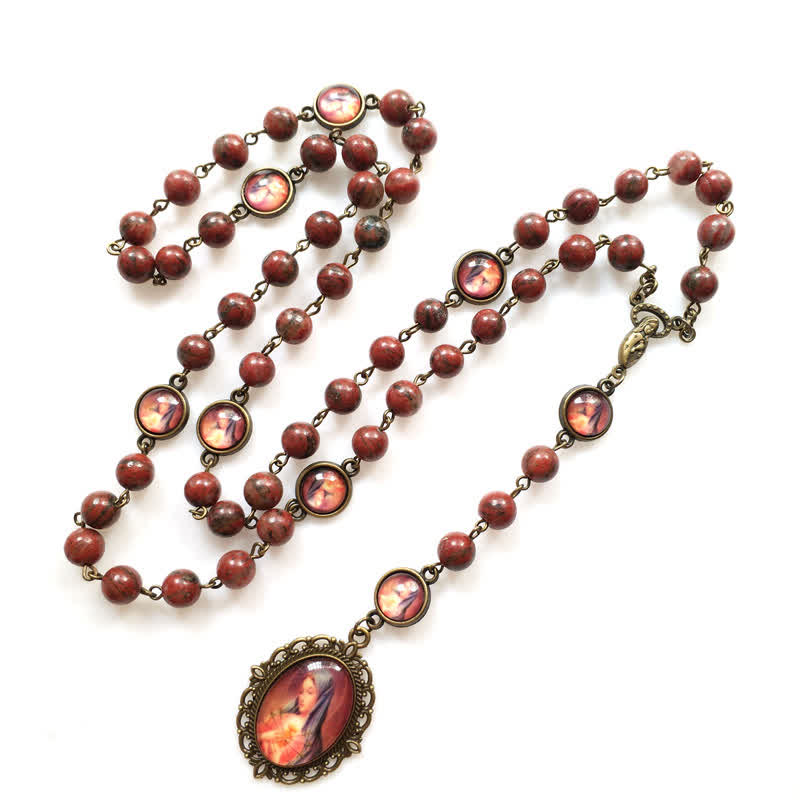 Collier chapelet en perles d'obsidienne acajou Olivenorma