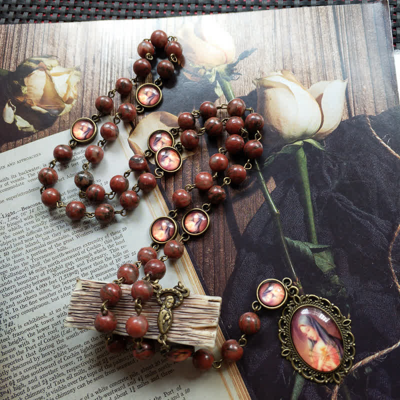 Collier chapelet en perles d'obsidienne acajou Olivenorma