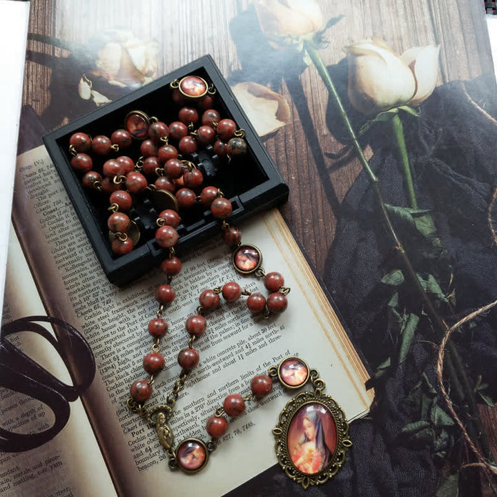 Collier chapelet en perles d'obsidienne acajou Olivenorma