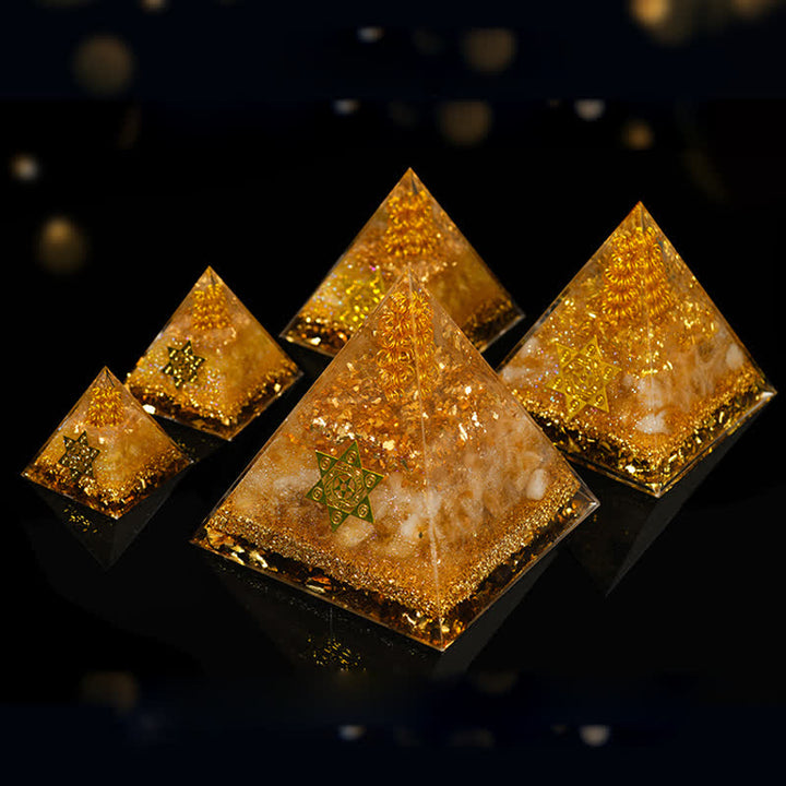 Pyramide d'orgone en citrine naturelle porte-bonheur et prospère Olivenorma