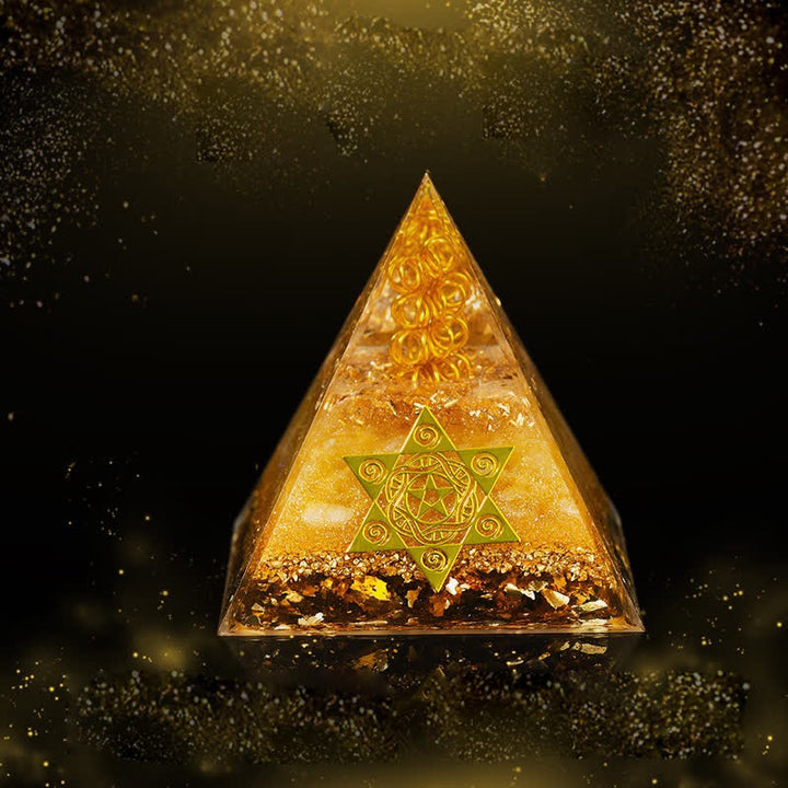 Pyramide d'orgone en citrine naturelle porte-bonheur et prospère Olivenorma