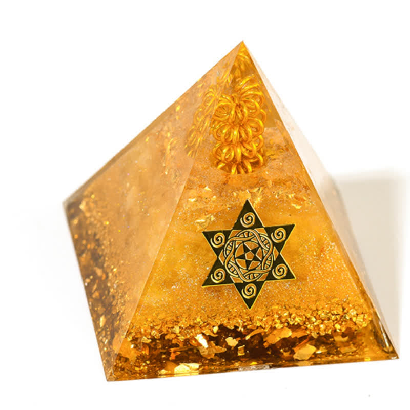 Pyramide d'orgone en citrine naturelle porte-bonheur et prospère Olivenorma
