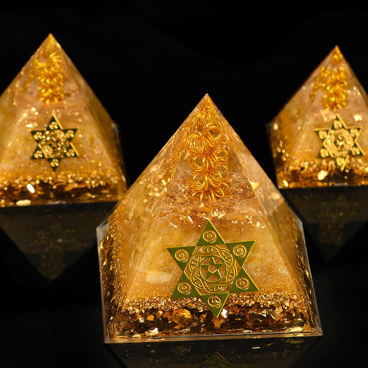 Pyramide d'orgone en citrine naturelle porte-bonheur et prospère Olivenorma