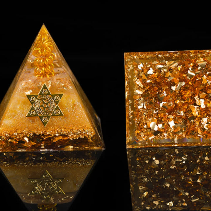 Pyramide d'orgone en citrine naturelle porte-bonheur et prospère Olivenorma