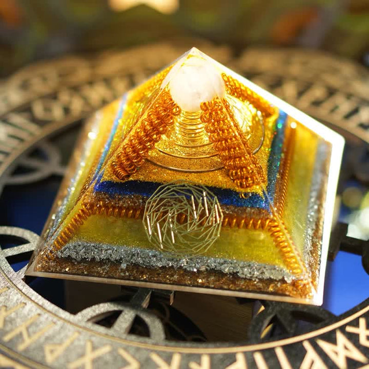 Pyramide d'orgone en cristal de citrine transparent Olivenorma « Clé de la richesse »