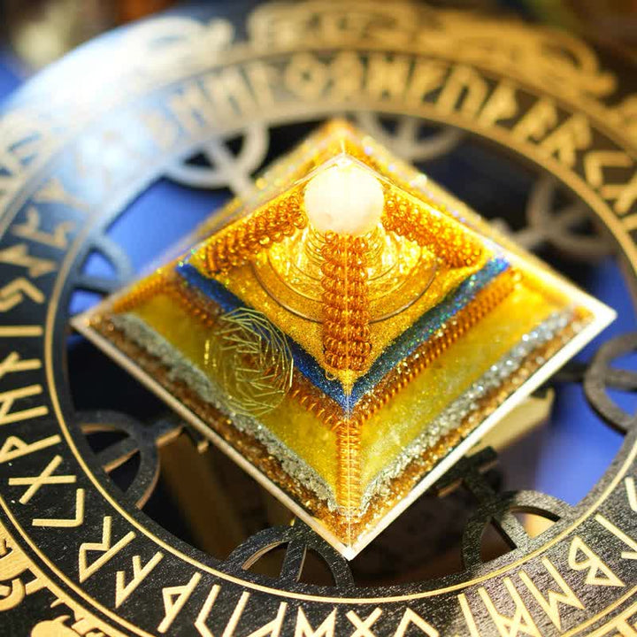 Pyramide d'orgone en cristal de citrine transparent Olivenorma « Clé de la richesse »