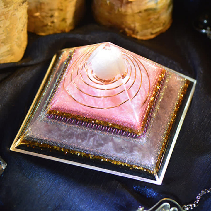 Pyramide d'orgone en quartz rose Olivenorma « Augmente l'attrait »